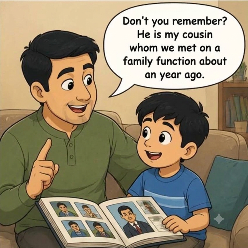 Father explaining about cousin