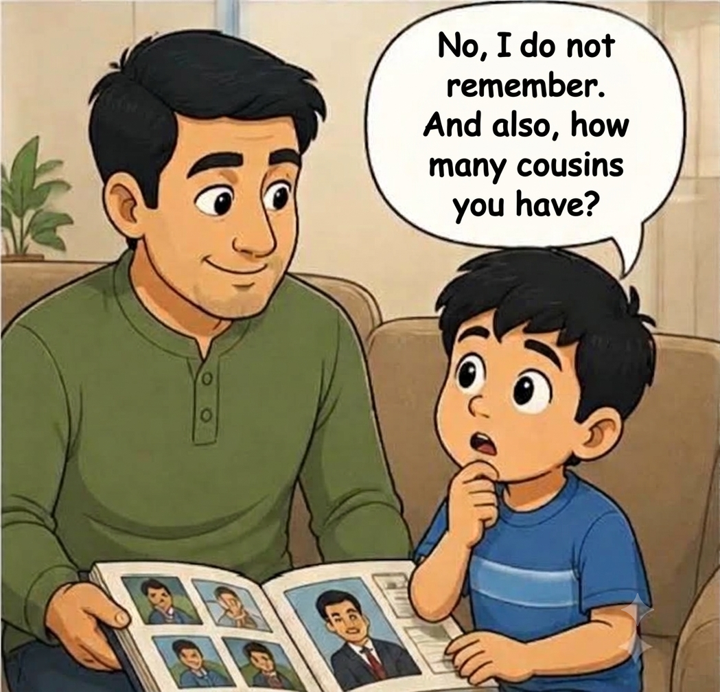 Son asking about number of cousins